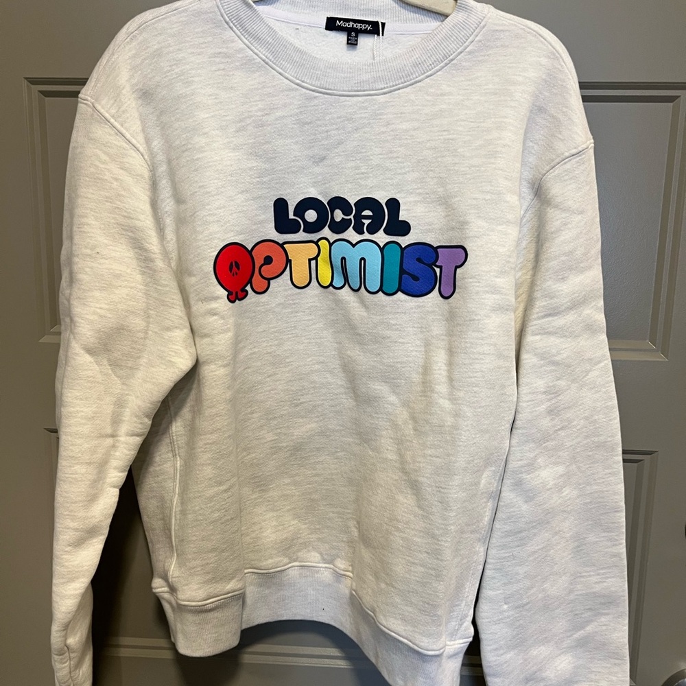 Madhappy Women's Crew Neck Sweater - Cream with Multicolor Local Optimist Design